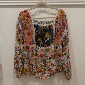 Anthropologie Multi-Color Floral Patchwork Peasant Top